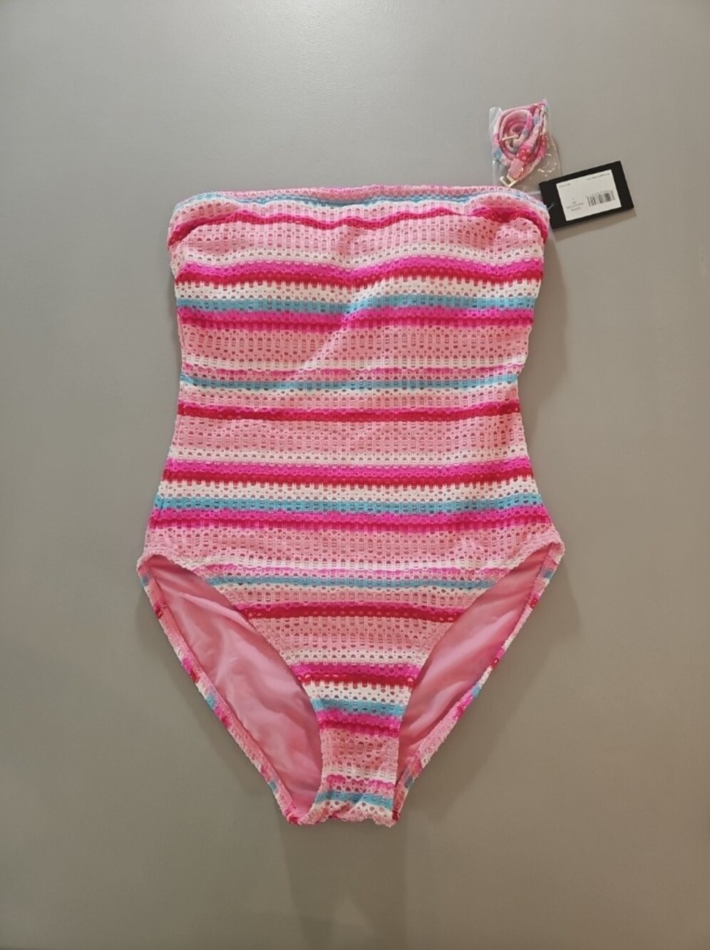 Kate Spade Pink Striped Bandeau Eyelet One-Piece Swimsuit